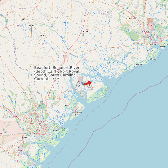 Map of Beaufort, Beaufort River (depth 12 ft), Port Royal Sound, South Carolina Current Prediction Station