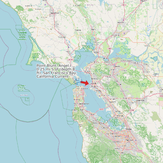 Map of Point Blunt, Angel I., 0.25 mi S of (depth 8 ft), San Francisco Bay, California Current Prediction Station