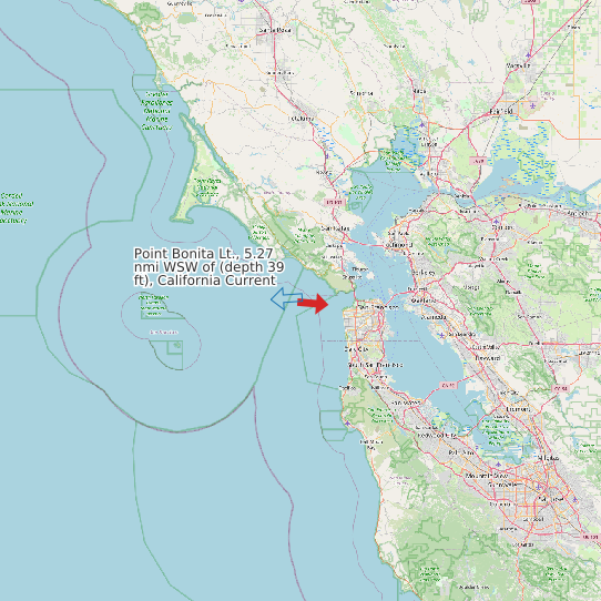 Point Bonita Lt., 5.27 nmi WSW of (depth 39 ft), California Current map