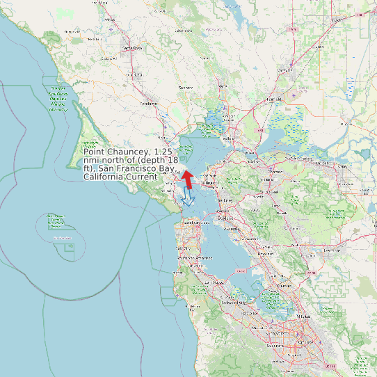 Map of Point Chauncey, 1.25 nmi north of (depth 18 ft), San Francisco Bay, California Current Prediction Station