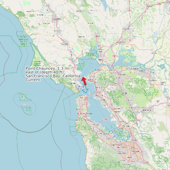 Map of Point Chauncey, 1.3 mi east of (depth 40 ft), San Francisco Bay, California Current Prediction Station