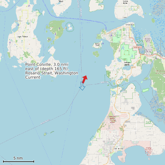 Map of Point Colville, 3.0 nmi east of (depth 165 ft), Rosario Strait, Washington Current Prediction Station
