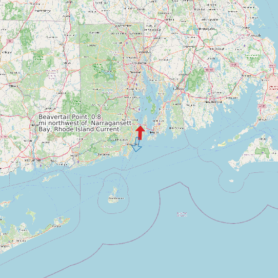 Map of Beavertail Point, 0.8 mi northwest of, Narragansett Bay, Rhode Island Current Prediction Station