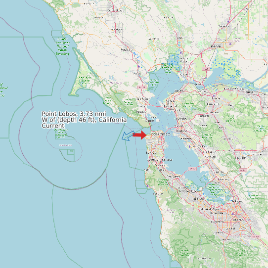 Map of Point Lobos, 3.73 nmi W of (depth 46 ft), California Current Prediction Station
