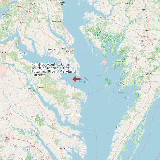 Map of Point Lookout, 1.0 nmi south of (depth 43 ft), Potomac River, Maryland Current Prediction Station