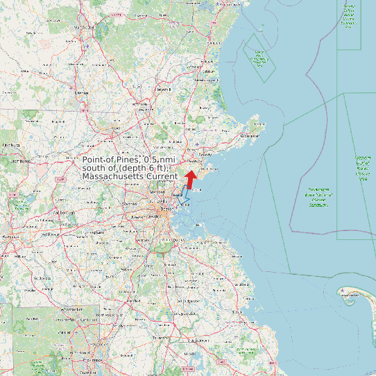 Map of Point of Pines, 0.5 nmi south of (depth 6 ft), Massachusetts Current Prediction Station