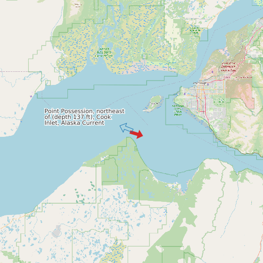 Point Possession, northeast of (depth 137 ft), Cook Inlet, Alaska Current map