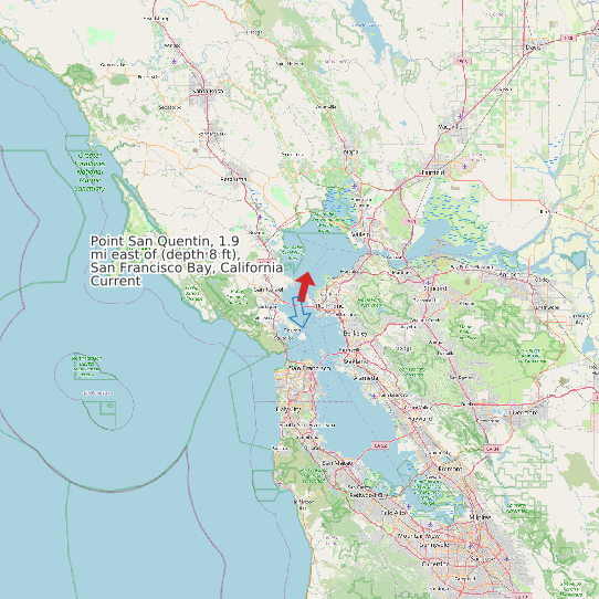 Map of Point San Quentin, 1.9 mi east of (depth 8 ft), San Francisco Bay, California Current Prediction Station