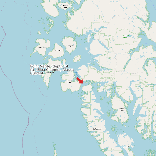 Point Verde (depth 14 ft), Ulloa Channel, Alaska Current map