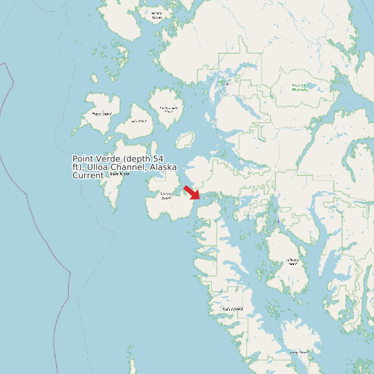 Point Verde (depth 54 ft), Ulloa Channel, Alaska Current map