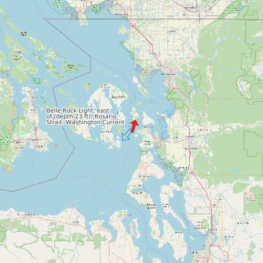 Belle Rock Light, east of (depth 23 ft), Rosario Strait, Washington Current map