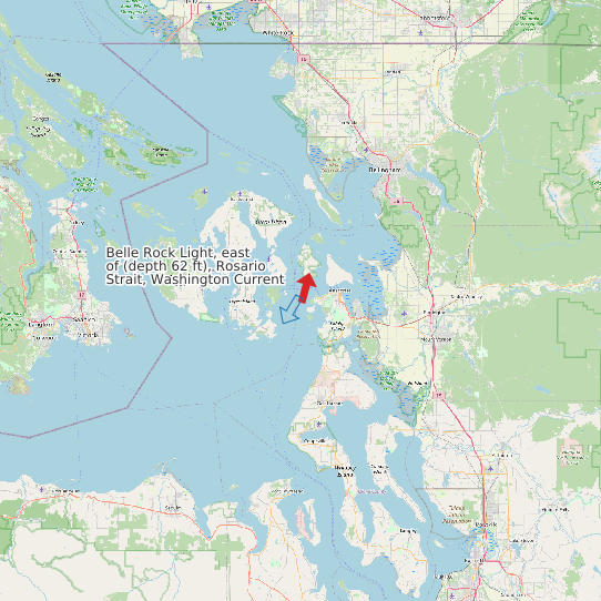 Map of Belle Rock Light, east of (depth 62 ft), Rosario Strait, Washington Current Prediction Station