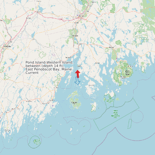 Pond Island-Western Island, between (depth 14 ft), East Penobscot Bay, Maine Current map
