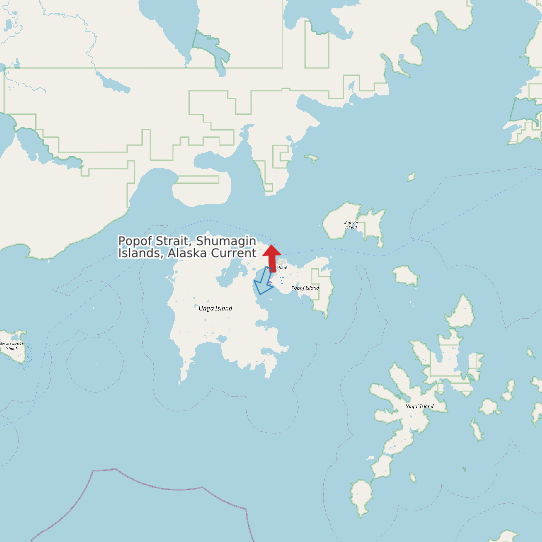 Map of Popof Strait, Shumagin Islands, Alaska Current Prediction Station