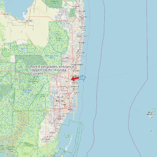 Map of Port Everglades entrance (depth 16 ft), Florida Current Prediction Station