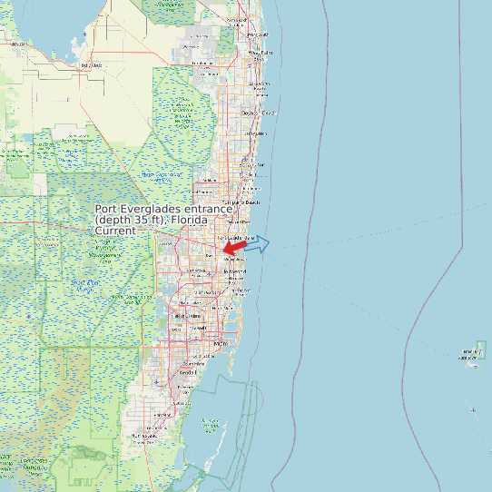 Map of Port Everglades entrance (depth 35 ft), Florida Current Prediction Station