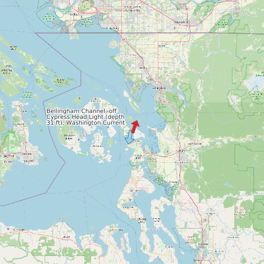 Map of Bellingham Channel, off Cypress Head Light (depth 31 ft), Washington Current Prediction Station
