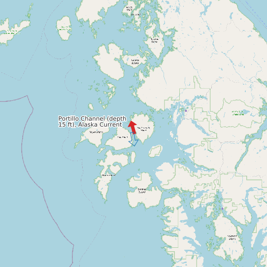 Map of Portillo Channel (depth 15 ft), Alaska Current Prediction Station