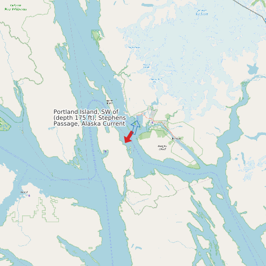 Map of Portland Island, SW of (depth 175 ft), Stephens Passage, Alaska Current Prediction Station