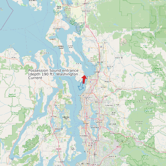 Map of Possession Sound entrance (depth 190 ft), Washington Current Prediction Station
