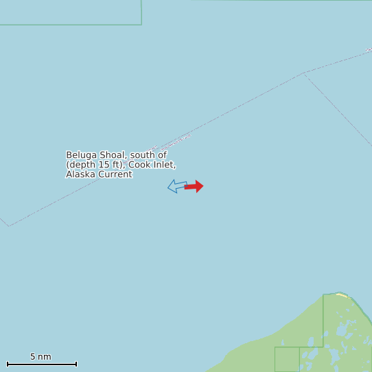 Map of Beluga Shoal, south of (depth 15 ft), Cook Inlet, Alaska Current Prediction Station