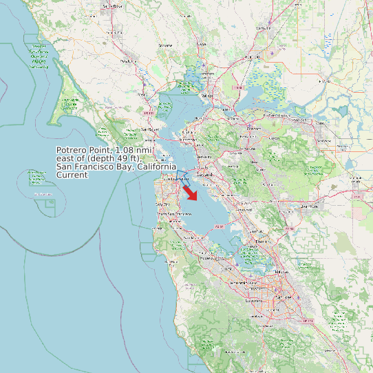 Map of Potrero Point, 1.08 nmi east of (depth 49 ft), San Francisco Bay, California Current Prediction Station