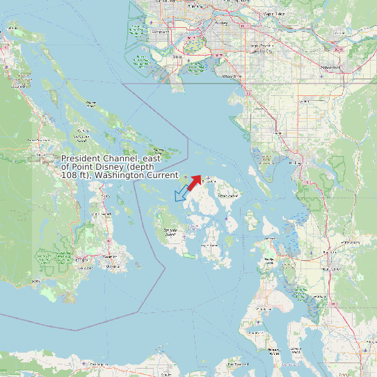 Map of President Channel, east of Point Disney (depth 108 ft), Washington Current Prediction Station
