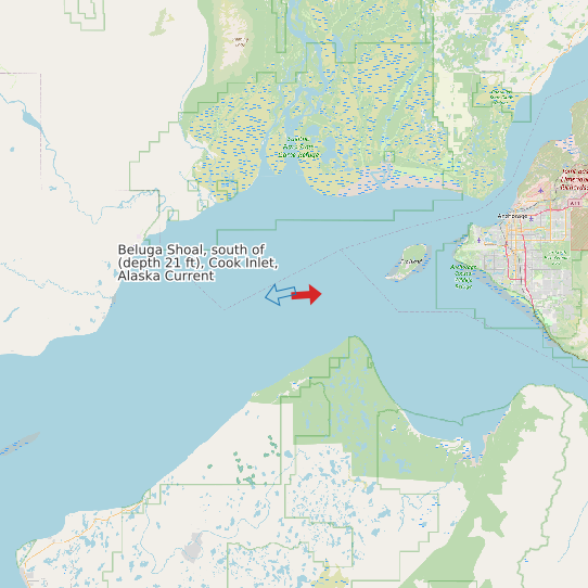 Beluga Shoal, south of (depth 21 ft), Cook Inlet, Alaska Current map