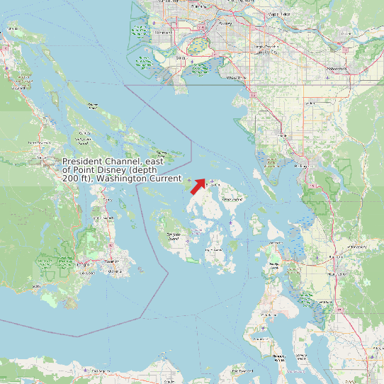 Map of President Channel, east of Point Disney (depth 200 ft), Washington Current Prediction Station