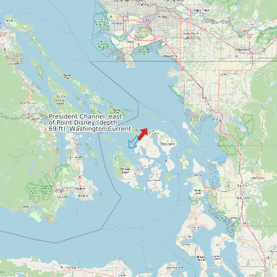 Map of President Channel, east of Point Disney (depth 69 ft), Washington Current Prediction Station