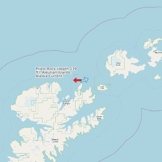 Map of Priest Rock (depth 139 ft), Aleutian Islands, Alaska Current Prediction Station