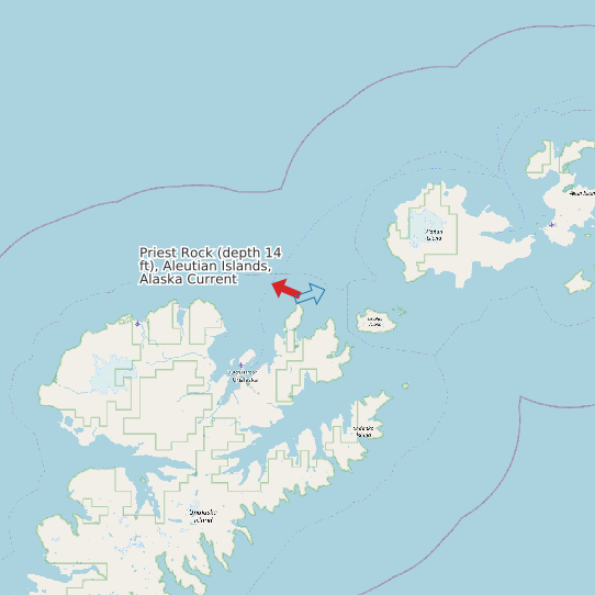 Map of Priest Rock (depth 14 ft), Aleutian Islands, Alaska Current Prediction Station