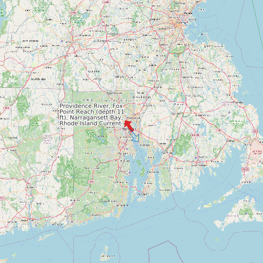 Providence River, Fox Point Reach (depth 11 ft), Narragansett Bay, Rhode Island Current map