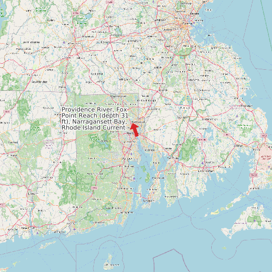 Providence River, Fox Point Reach (depth 31 ft), Narragansett Bay, Rhode Island Current map