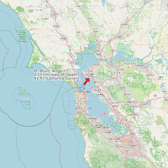 Map of Pt. Blunt, Angel I., 0.25 nmi east of (depth 41 ft), California Current Prediction Station