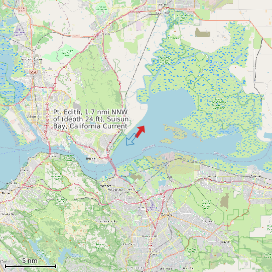 Map of Pt. Edith, 1.7 nmi NNW of (depth 24 ft), Suisun Bay, California Current Prediction Station