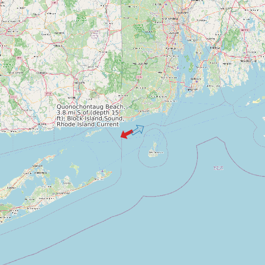 Map of Quonochontaug Beach, 3.8 mi S of (depth 15 ft), Block Island Sound, Rhode Island Current Prediction Station