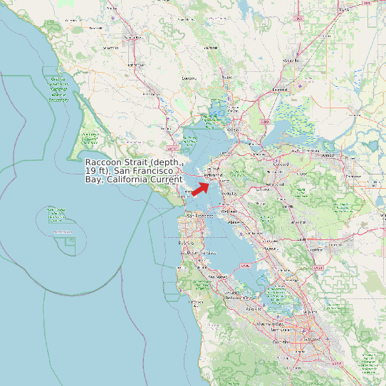 Raccoon Strait (depth 19 ft), San Francisco Bay, California Current map