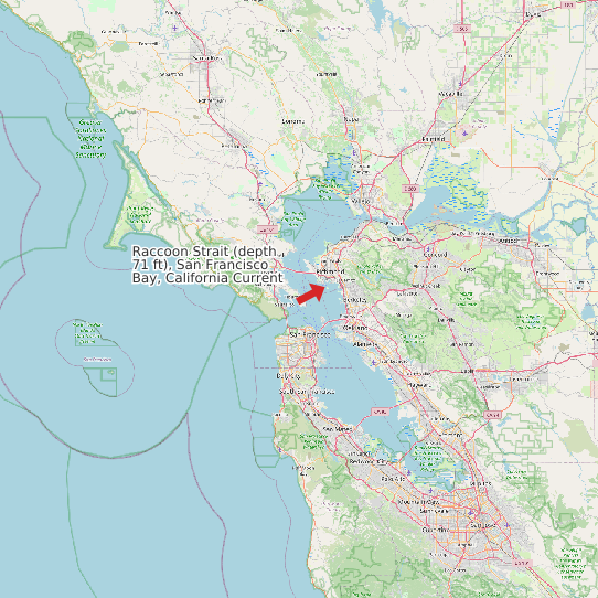 Raccoon Strait (depth 71 ft), San Francisco Bay, California Current map
