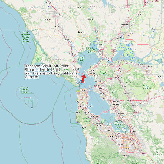 Raccoon Strait, off Point Stuart (depth 15 ft), San Francisco Bay, California Current map