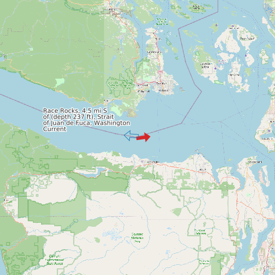 Map of Race Rocks, 4.5 mi S of (depth 237 ft), Strait of Juan de Fuca, Washington Current Prediction Station
