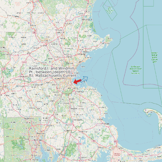 Map of Rainsford I. and Windmill Pt., between (depth 10 ft), Massachusetts Current Prediction Station
