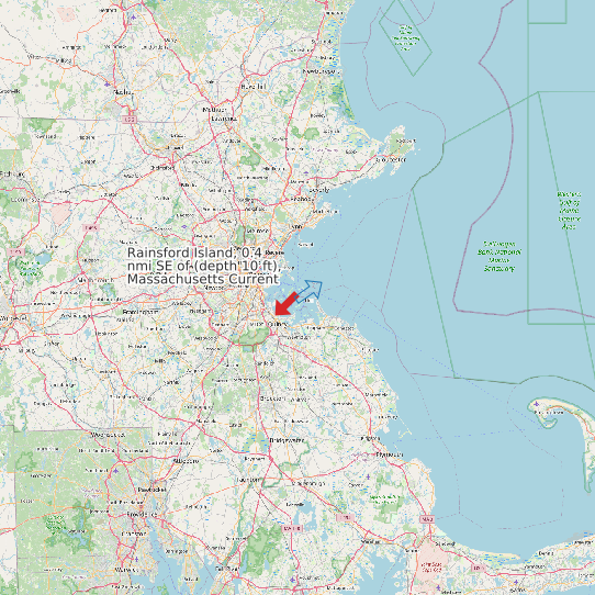 Map of Rainsford Island, 0.4 nmi SE of (depth 10 ft), Massachusetts Current Prediction Station