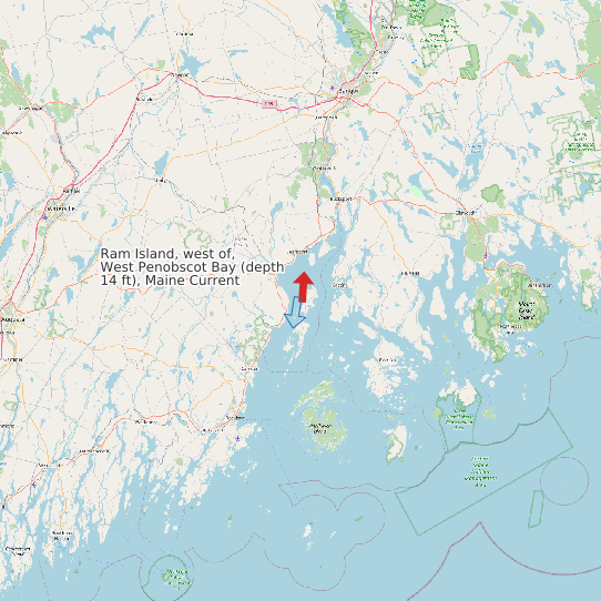 Ram Island, west of, West Penobscot Bay (depth 14 ft), Maine Current map