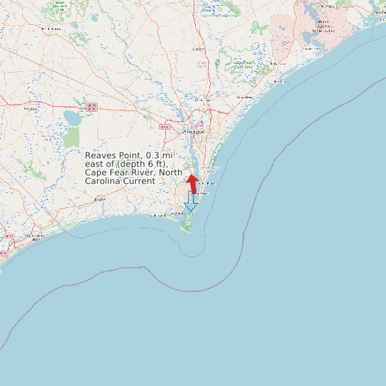 Map of Reaves Point, 0.3 mi east of (depth 6 ft), Cape Fear River, North Carolina Current Prediction Station