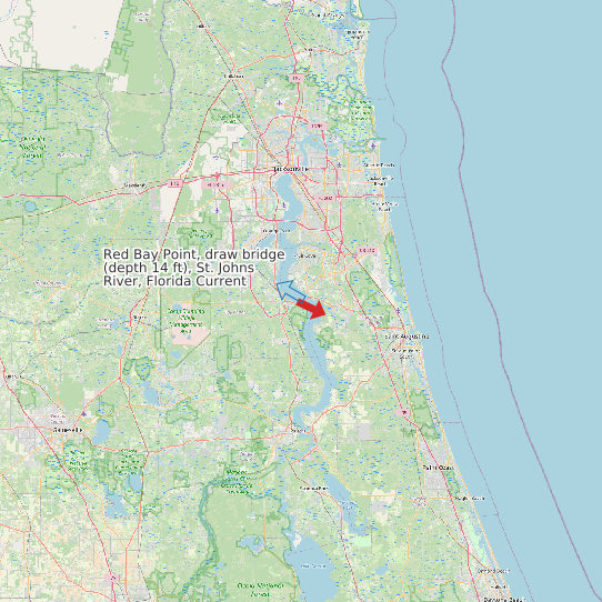 Red Bay Point, draw bridge (depth 14 ft), St. Johns River, Florida Current map