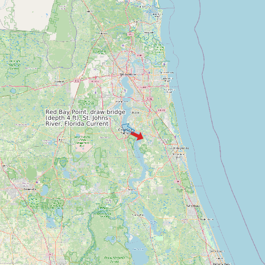 Map of Red Bay Point, draw bridge (depth 4 ft), St. Johns River, Florida Current Prediction Station