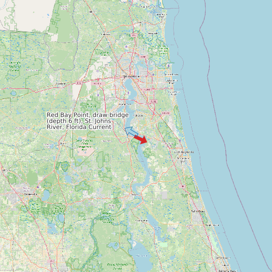 Map of Red Bay Point, draw bridge (depth 6 ft), St. Johns River, Florida Current Prediction Station