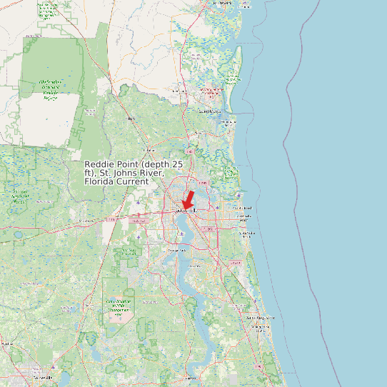 Reddie Point (depth 25 ft), St. Johns River, Florida Current map