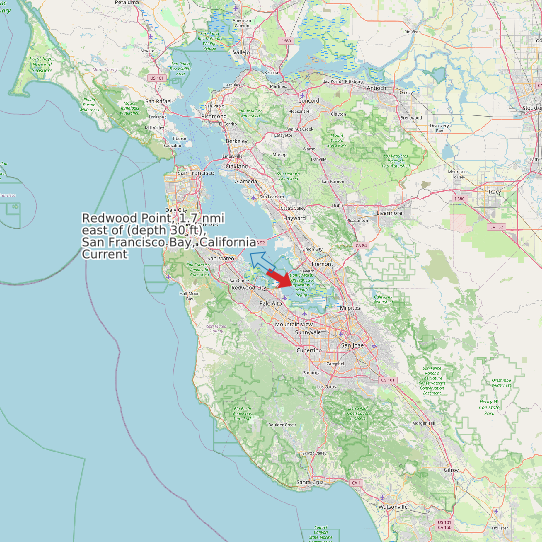Map of Redwood Point, 1.7 nmi east of (depth 30 ft), San Francisco Bay, California Current Prediction Station